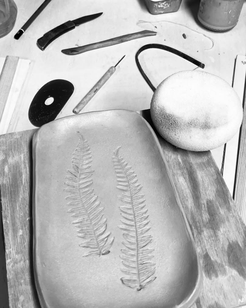 Recherches d'empreintes botaniques sur plaque d'argile